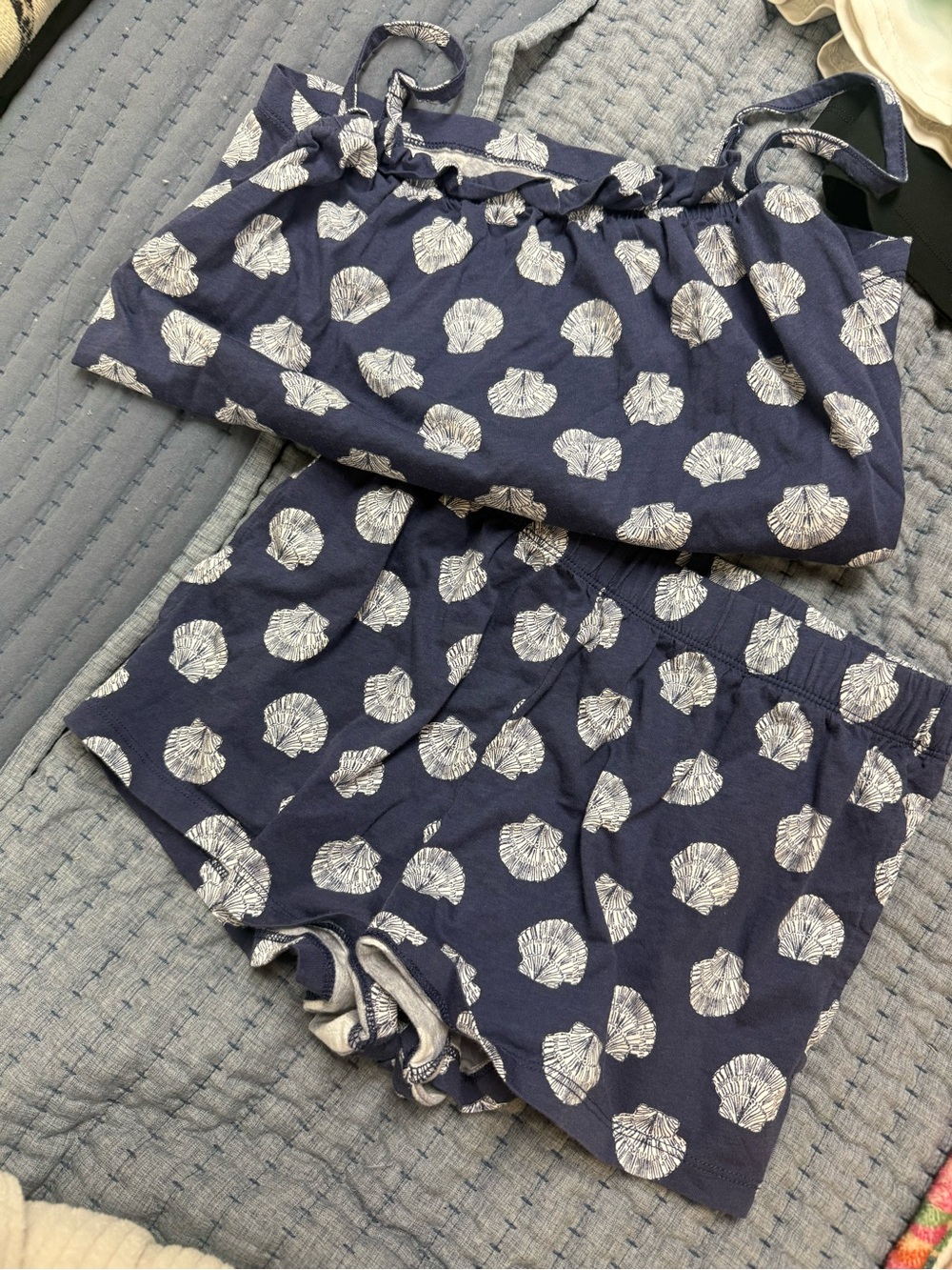 Women's Navy Shell-Print Pajama Tank & Shorts Set